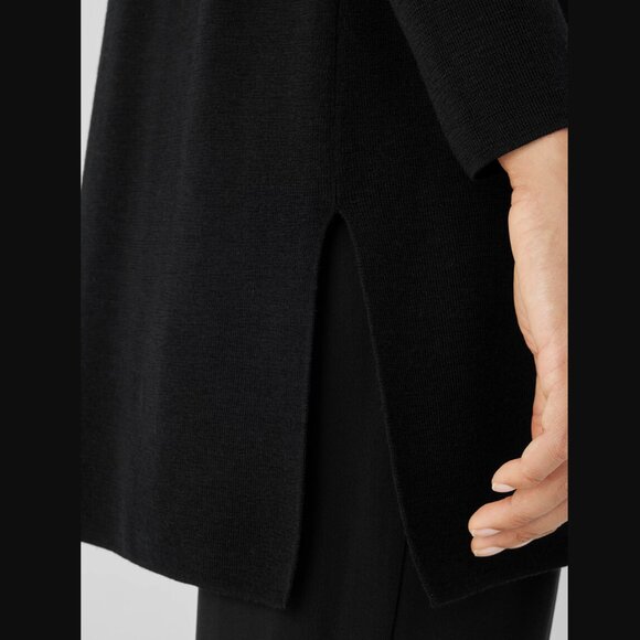 EILEEN FISHER Fine Merino Cardigan in Regenerative Wool Black Size XS - Picture 3 of 12
